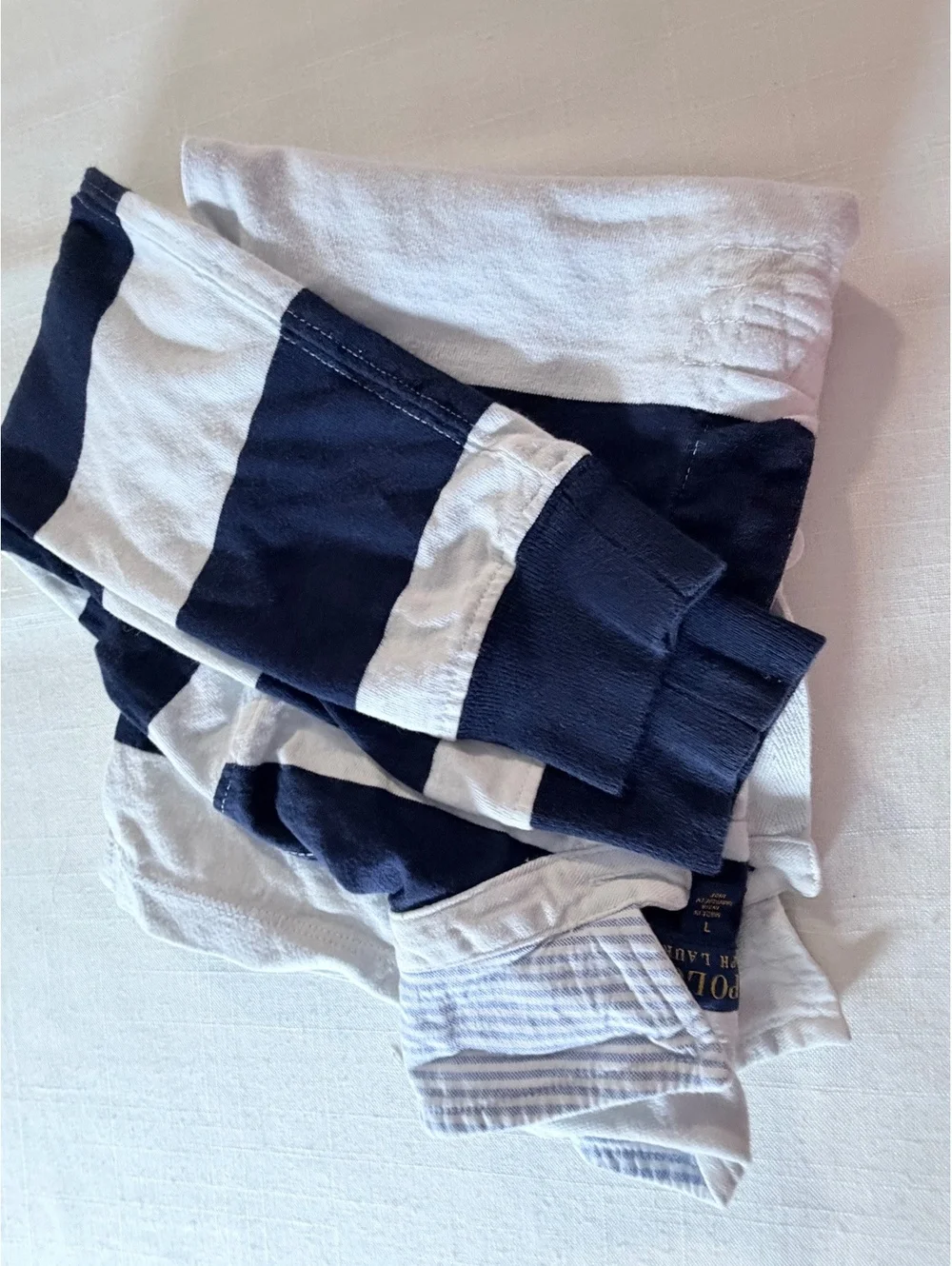 Polo Ralph Lauren Boys' Long Sleeve Rugby Shirt Size 7 Navy and White Striped
